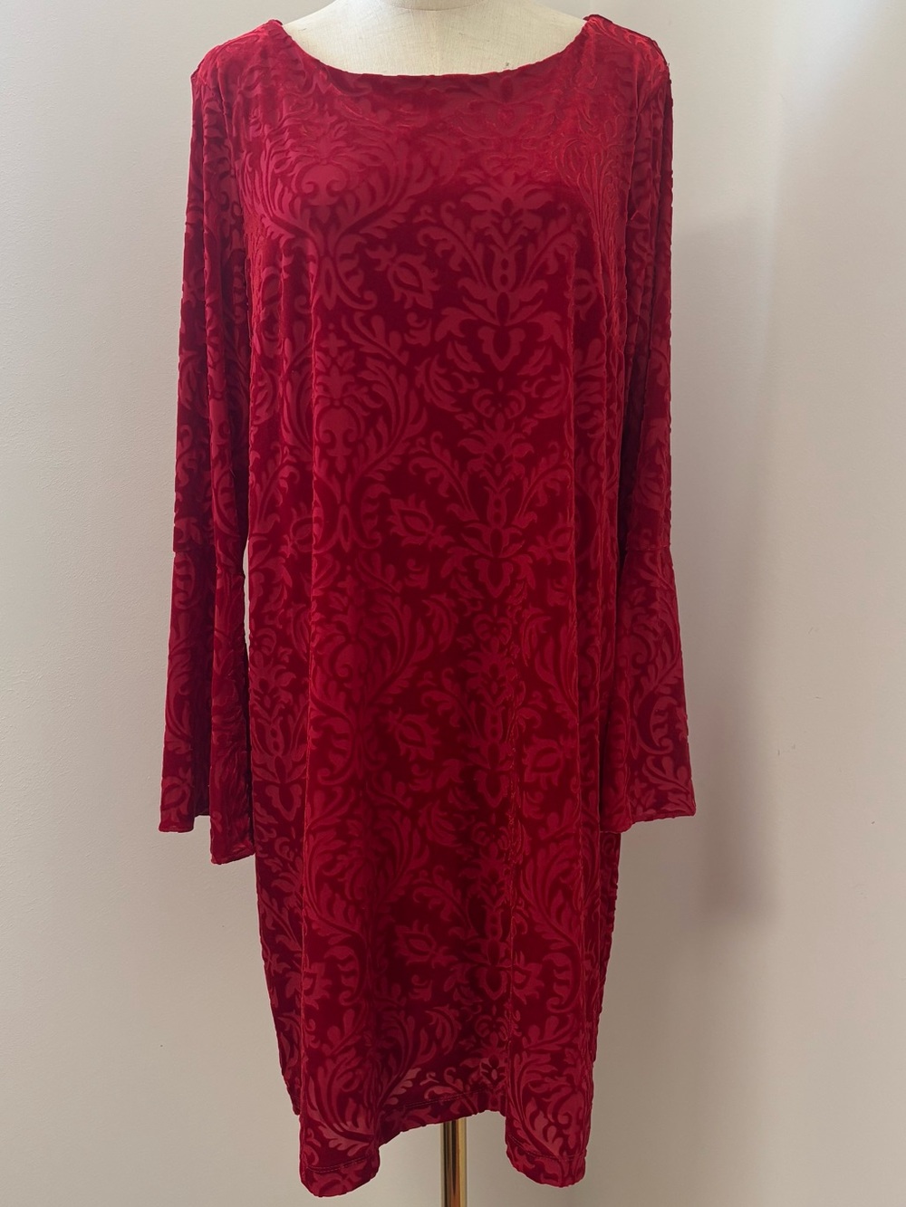 ECI Red Bell Sleeve Velvet Shift Dress